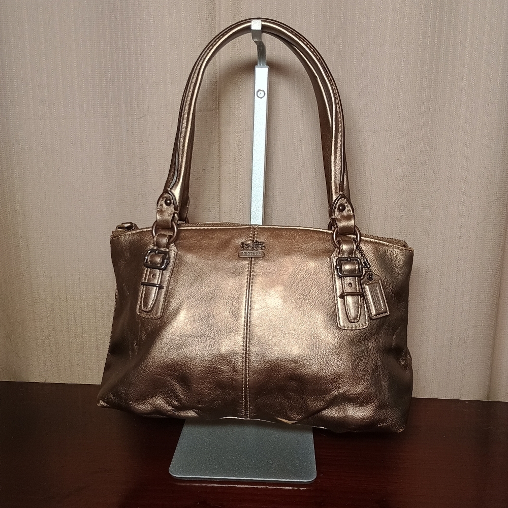 Coach Madison Metallic Gunmetal Leather Satchel